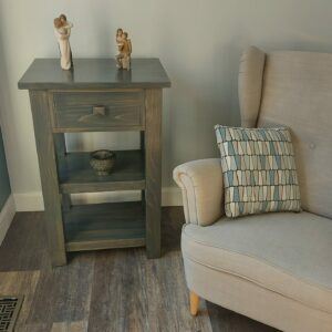 Grey 2 shelf side table DustyWorkbench